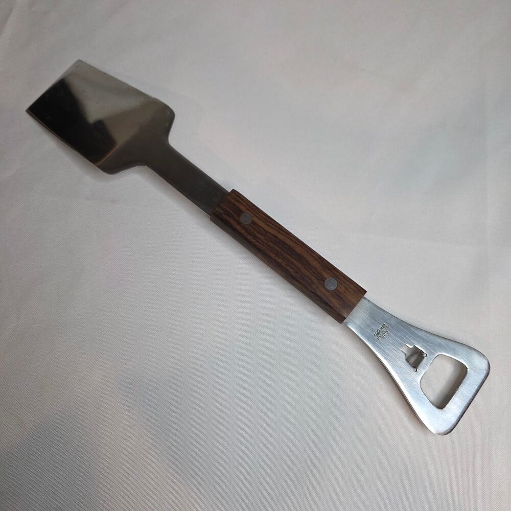 Vernco Stainless Steel Japan BBQ Spatula Wooden Handle Beer Opener Used